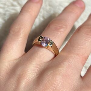 18K Gold Plated Pink Solitaire Ring